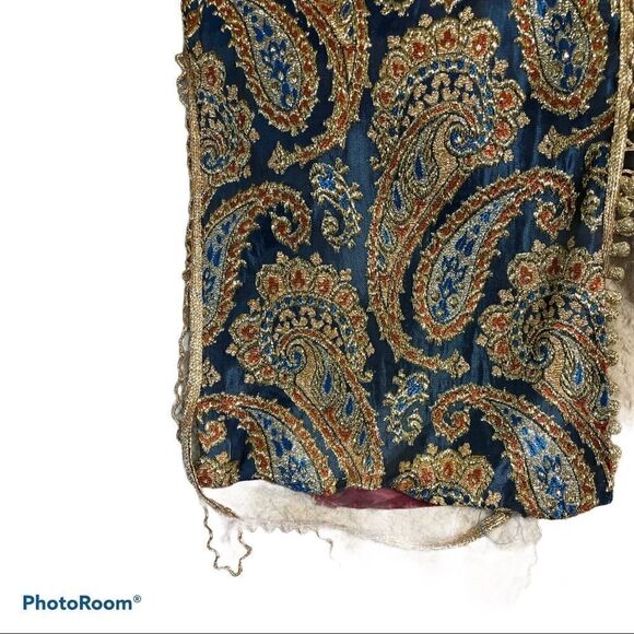 Blue Paisley Kaftan with Metallic Gold Brocade - Picture 15 of 15
